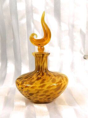 Cream and Brown Perfume Bottle with Unique Glass Stopper # 27124